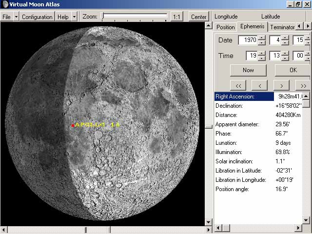 Вид Луны в 19 часов 13 минут всемирного времени 15 апреля 1970 года по данным программы 